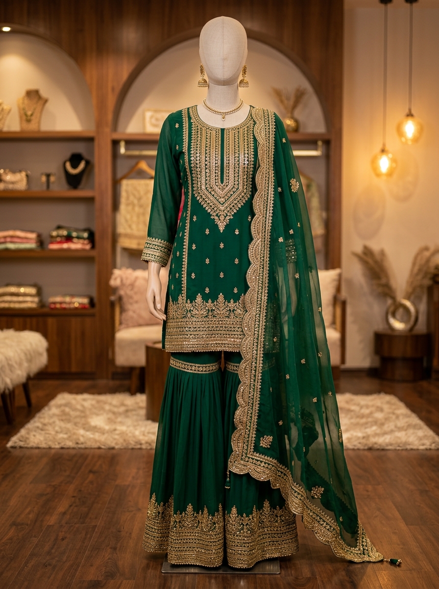 Emerald Gota Patti Sharara Suit